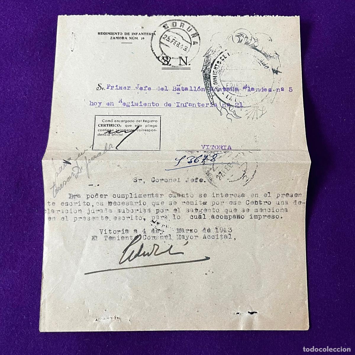Otros Art&iacute;culos de Coleccionismo en Papel: CARTA CON FRANQUICIA POSTAL DEL REGIMIENTO DE INFANTERIA ZAMORA N&ordm;29 DE LA CORU&Ntilde;A. EJERCITO GALICIA.