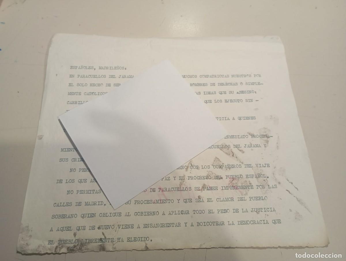 Otros art&iacute;culos de coleccionismo en papel: FLYER HOJA ESPA&Ntilde;OLES MADRILE&Ntilde;OS PROCESAMIENTO CARRILLO POR PARACUELLOS DIC. 1976 REF. UR MES 4 A