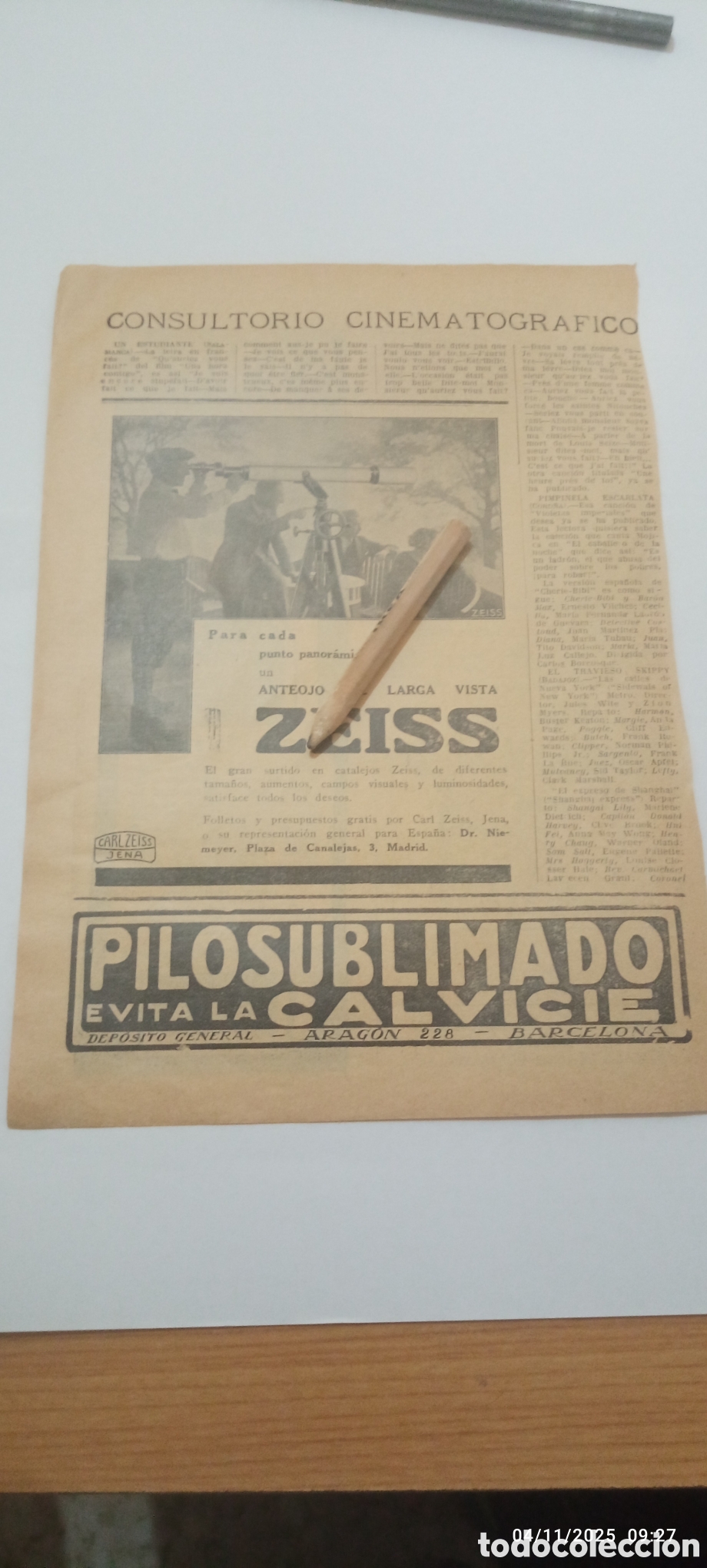 Sammelleidenschaft Andere Papierartikel: A&Ntilde;O 1933 RECORTE PUBLICIDAD ZEISS ANTEOJO DE LARGA VISTA A&Ntilde;OS 30,A2 1933