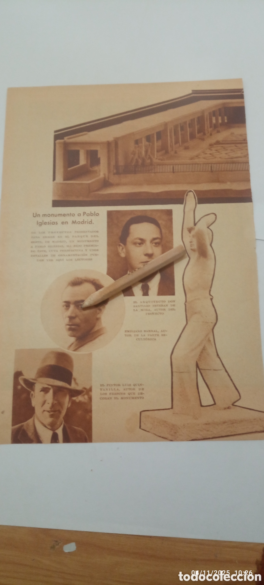 Outros artigos de papel: A&Ntilde;O 1933 RECORTE A2 MONUMENTO A PABLO IGLESIAS EN MADRID POR SANTIAGO ESTEBAN DE OA MORA-LUIS QUINTA