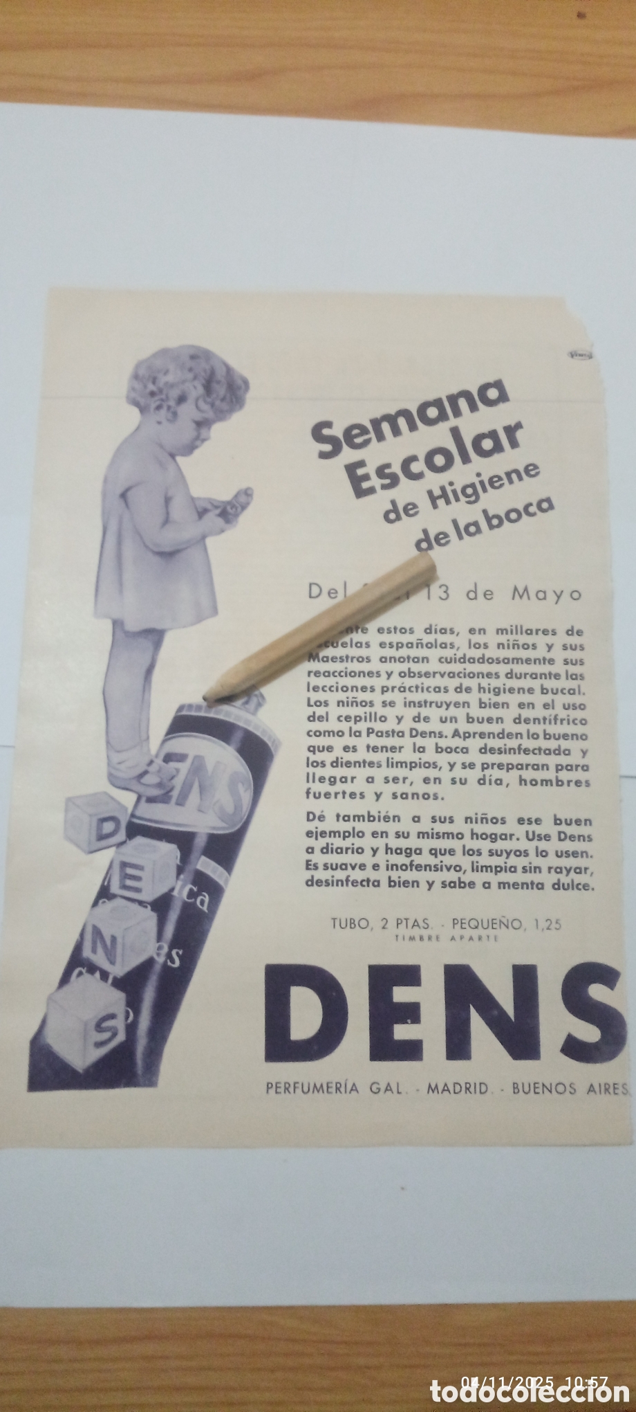 Outros artigos de papel: A&Ntilde;O 1933 RECORTE A2 ANUNCIO PUBLICITARIO DENS