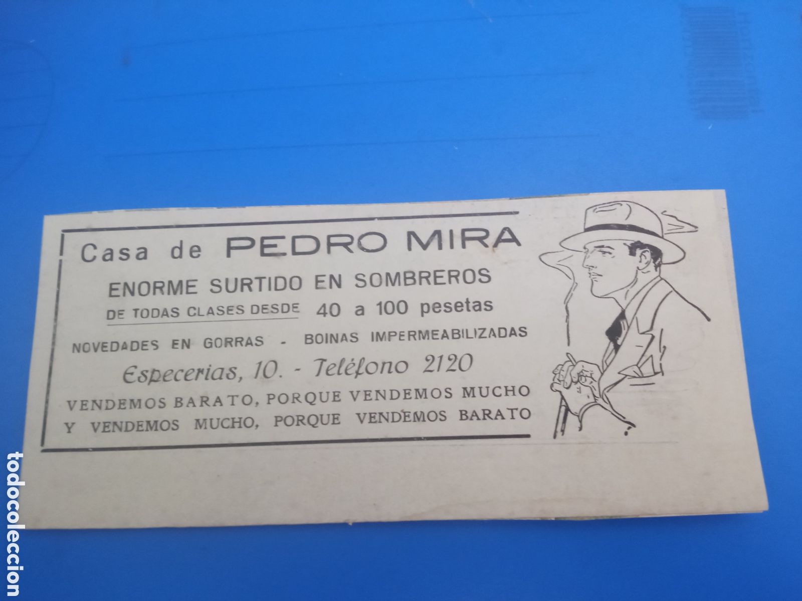 Otros art&iacute;culos de coleccionismo en papel: Antiguo recorte publicidad, Casa de Pedro Mira, Sombreros, M&aacute;laga, mide 14,7x6,7 cm