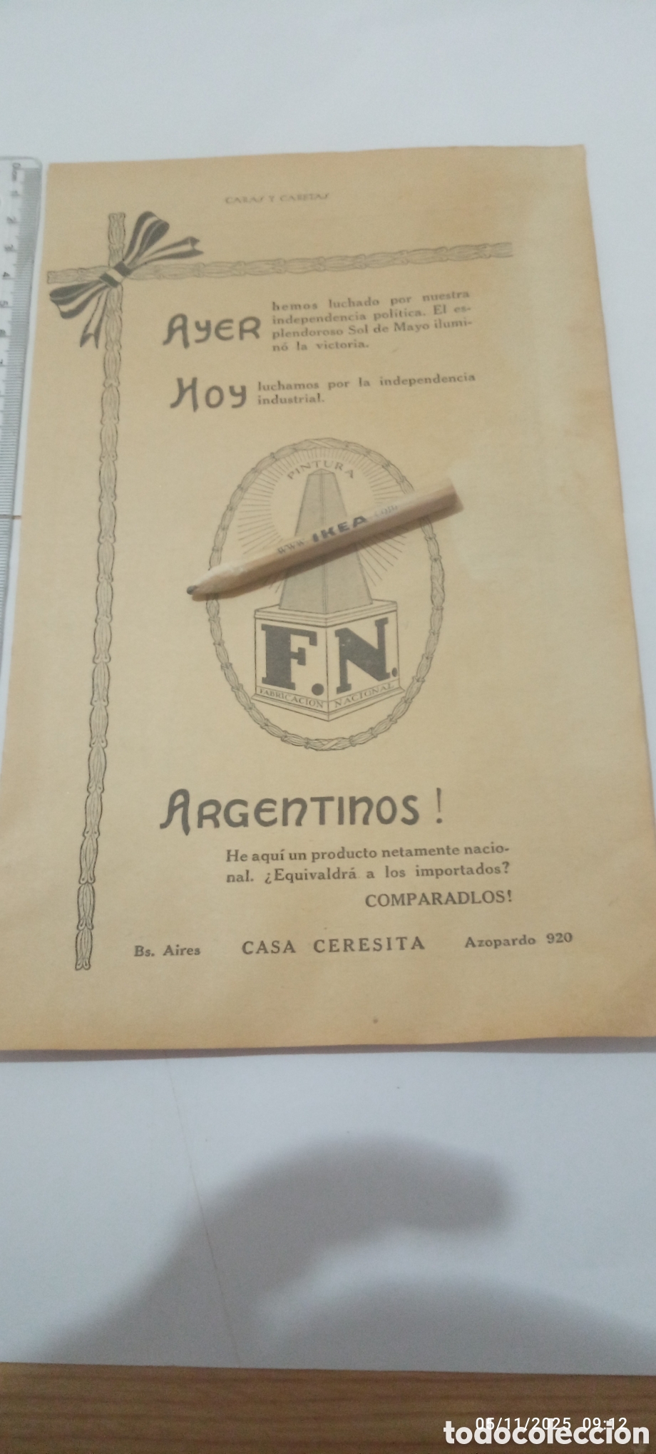 Sammelleidenschaft Andere Papierartikel: A&Ntilde;O 1930 A2 RECORTE FABRICACION NACIONAL ARGENTINOS CASA CERESITA