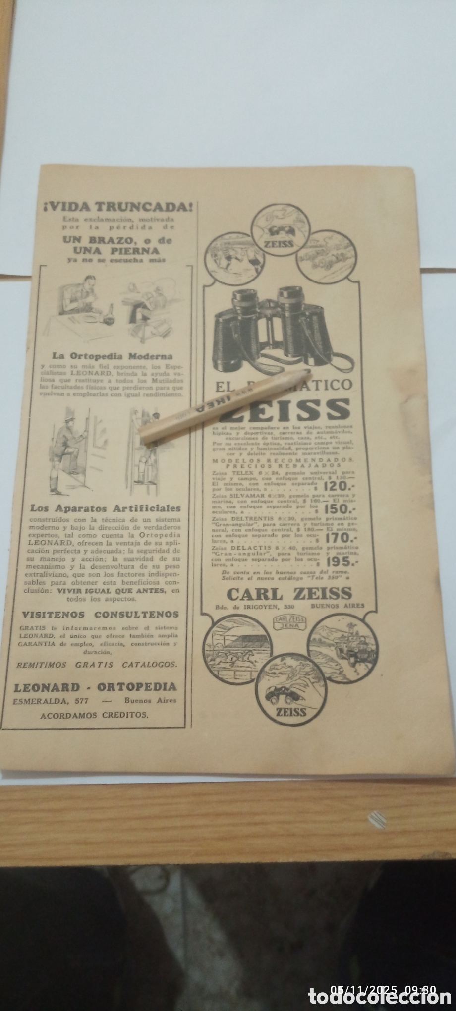 Sammelleidenschaft Andere Papierartikel: RECORTE PUBLICIDAD PRISMATICOS ZEISS - ORTOPEDIA A&Ntilde;O 1930 A2