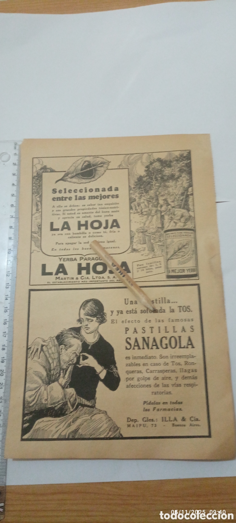Sammelleidenschaft Andere Papierartikel: RECORTE PUBLICIDAD LA HOJA HIERVA PARAGUAYA - SANAGOLA PASTILLA MEDICAMENTO A&Ntilde;O 1930 A2