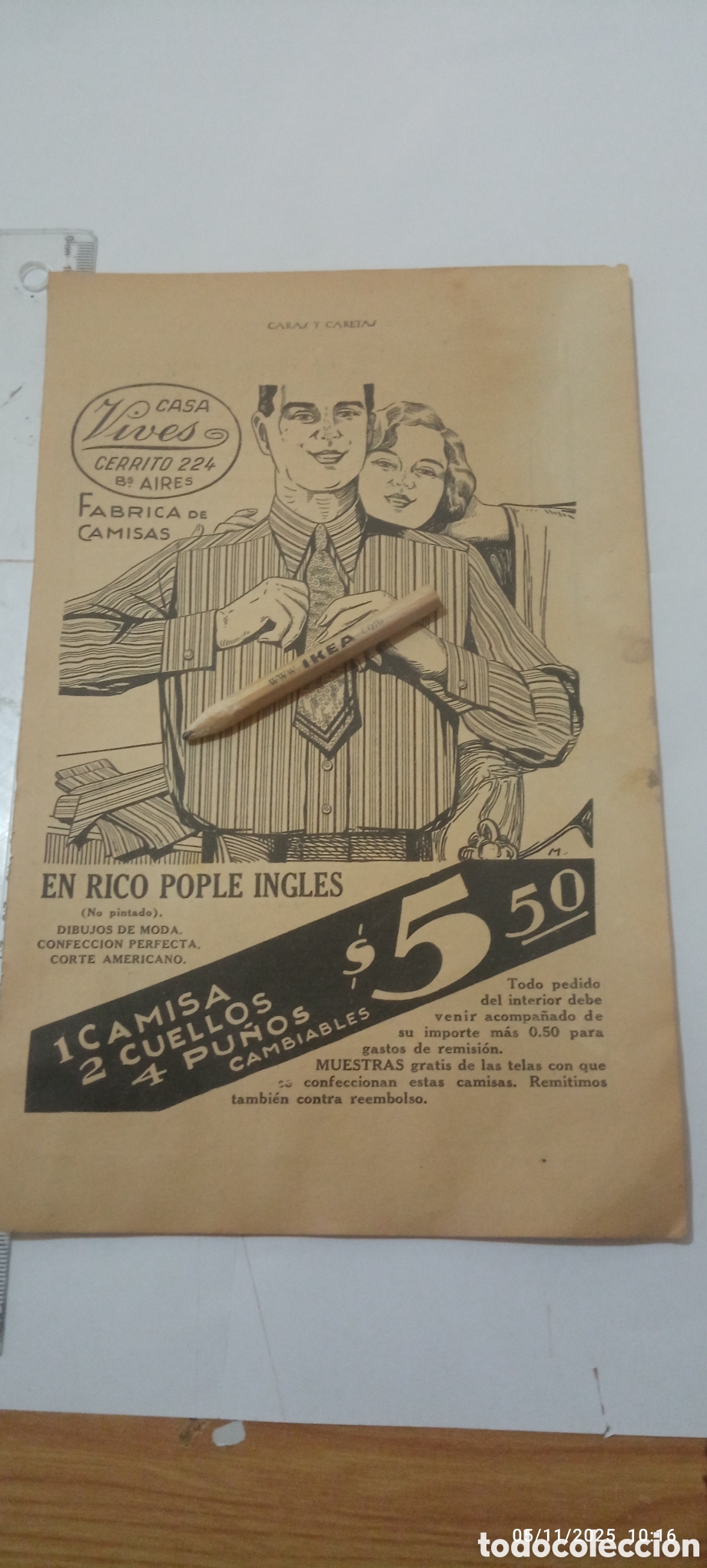 Sammelleidenschaft Andere Papierartikel: RECORTE PUBLICIDAD CAMISAS CONFECION CASA VIVES A&Ntilde;O 1933 A2