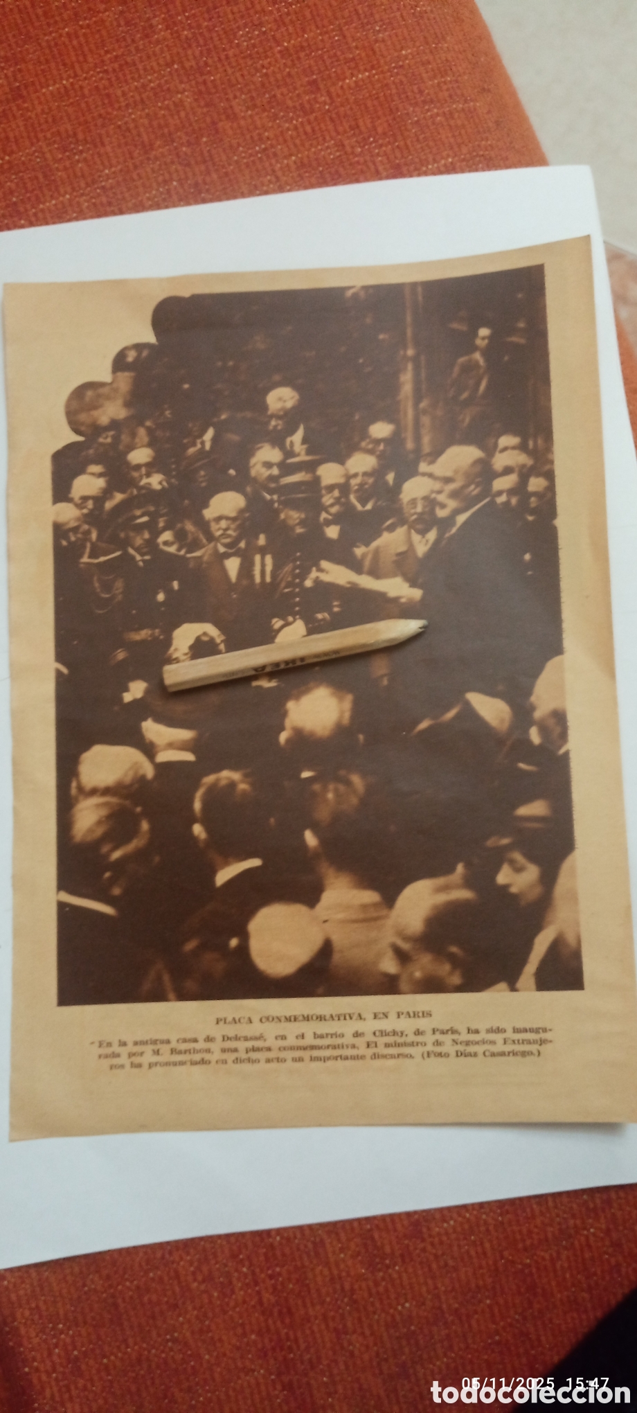 Sammelleidenschaft Andere Papierartikel: A&Ntilde;O 1934 A2 RECORTE CASA DEL DELCASSE PARIS M.BARTHOU MINISTRO NEGOCIOS