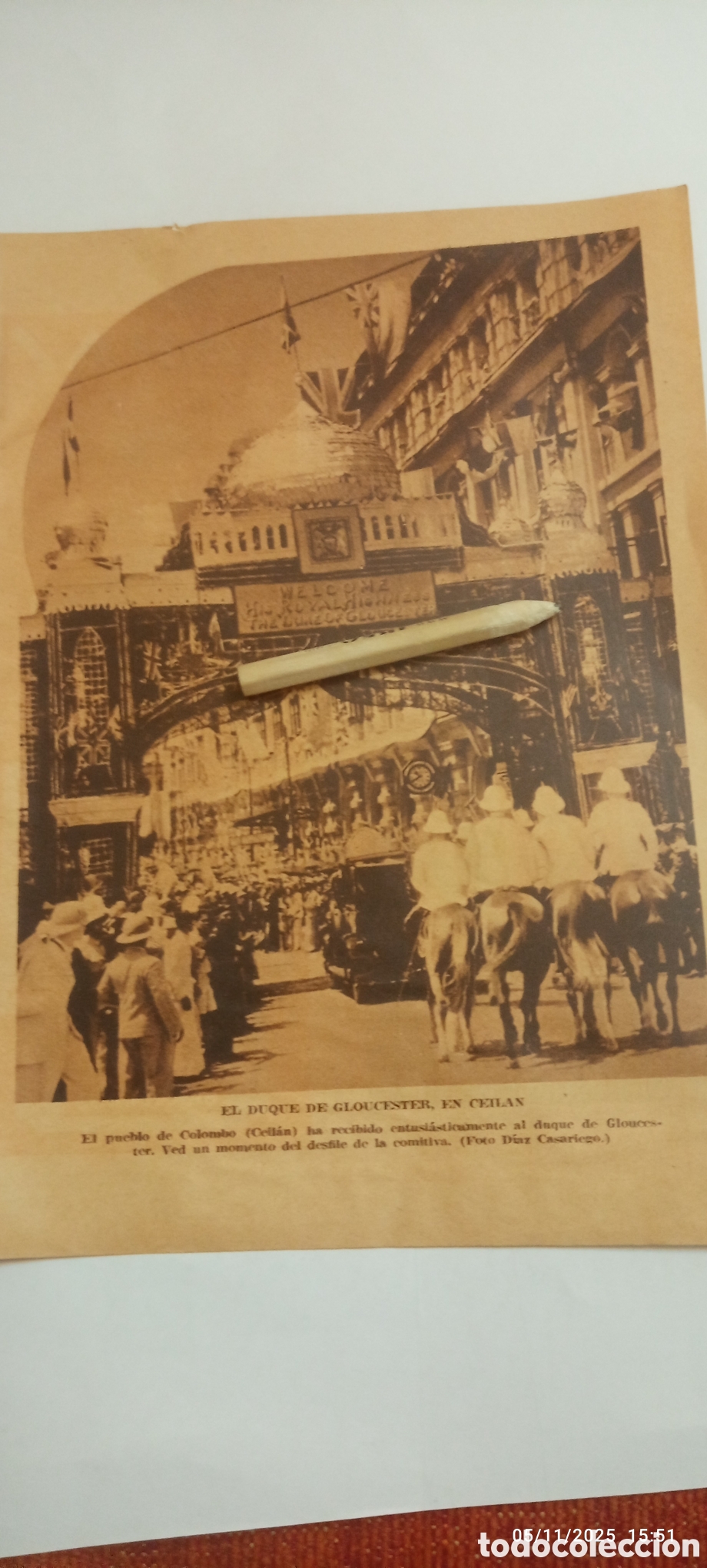 Sammelleidenschaft Andere Papierartikel: A&Ntilde;O 1934 A2 RECORTE EL DUQUE DE GLOUCESTER EN CEILAN COLOMBO MONUMENTO