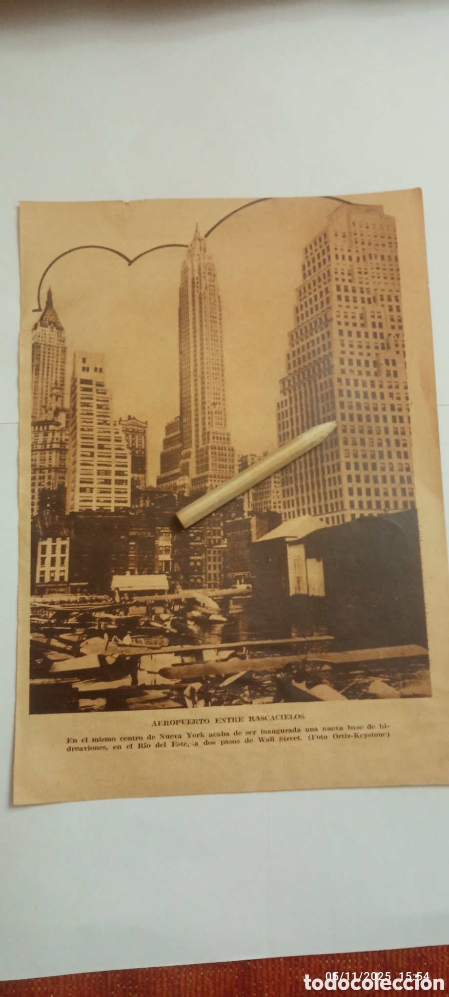 Otros Art&iacute;culos de Coleccionismo en Papel: A&Ntilde;O 1934 A2 RECORTE BASE INAUGURADA HIDROAVIONES RIO DEL ESTE NUEVA YORK