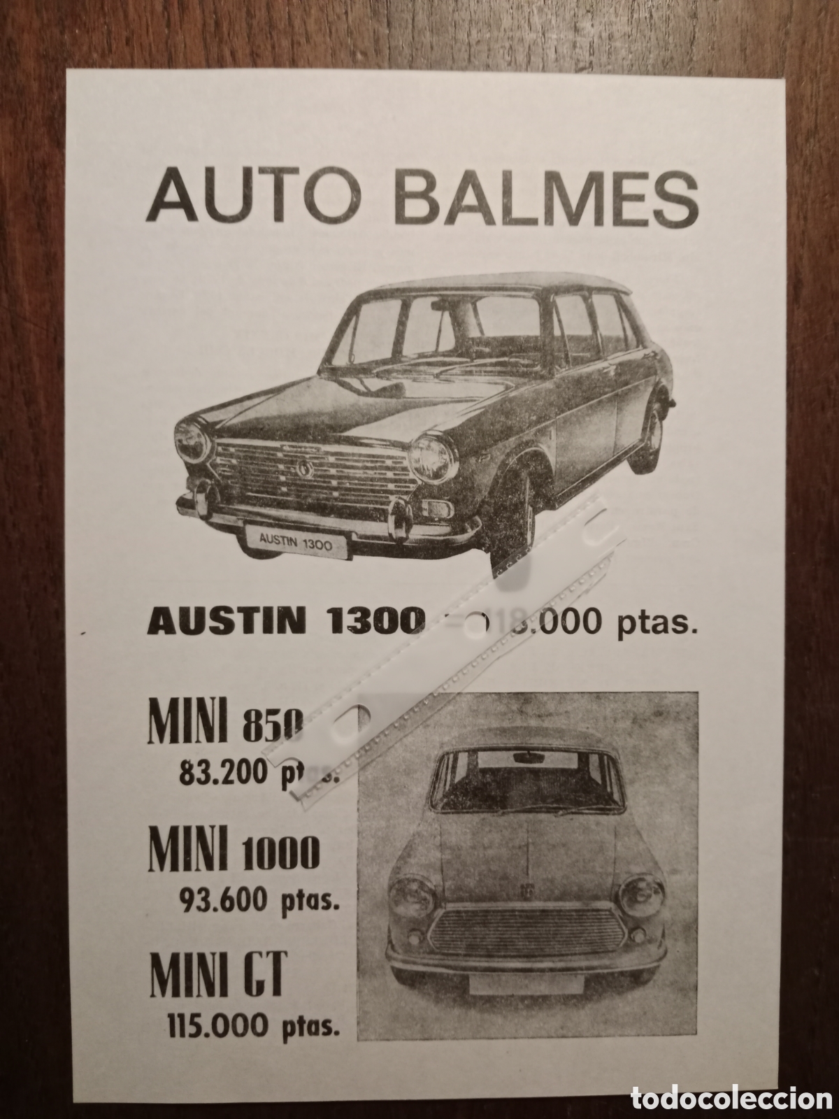 Outros artigos de papel: Publicidad autom&oacute;vil mini Austin de 1971