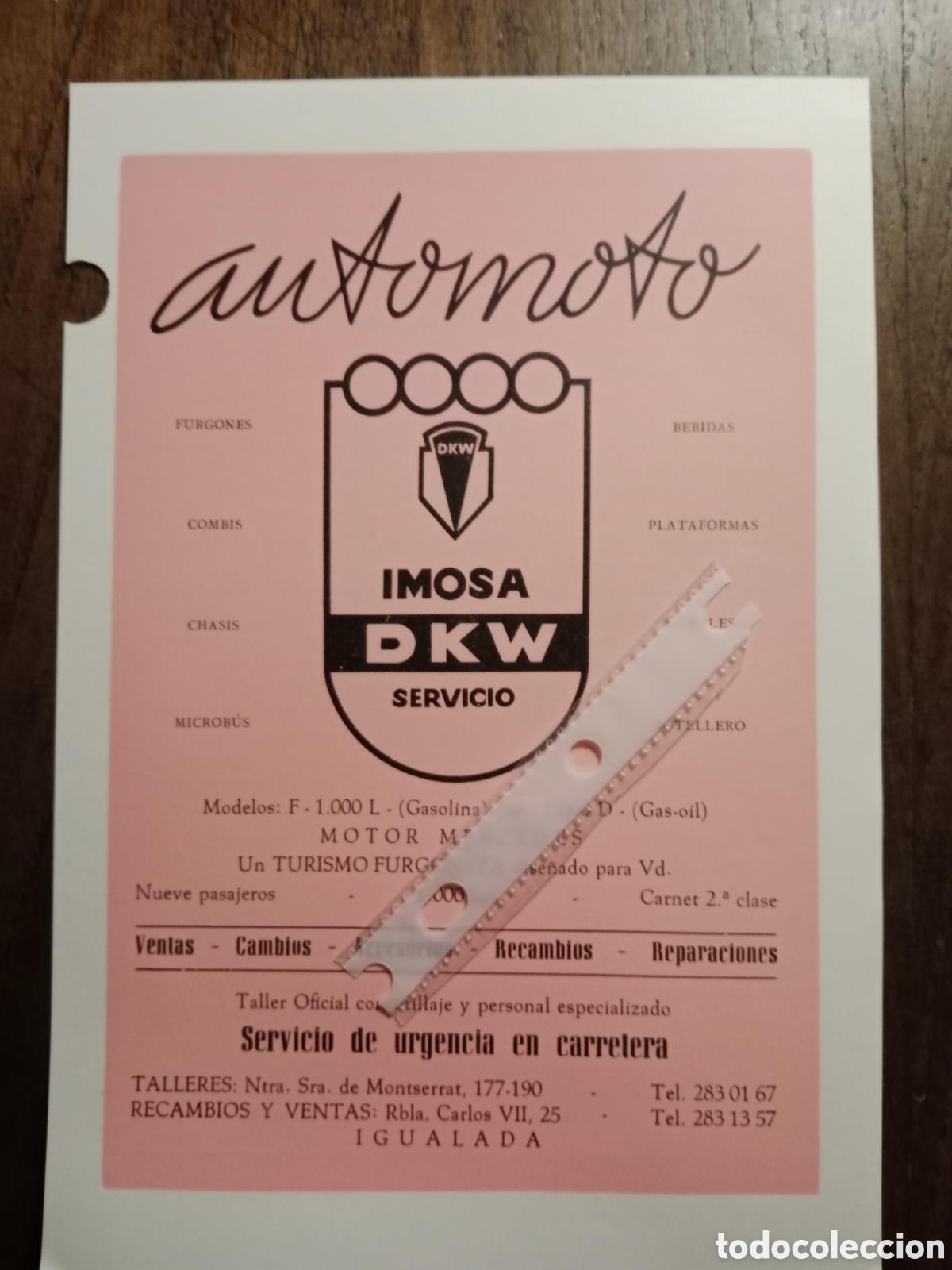 Outros artigos de papel: Publicidad furgoneta dkw imosa de 1966