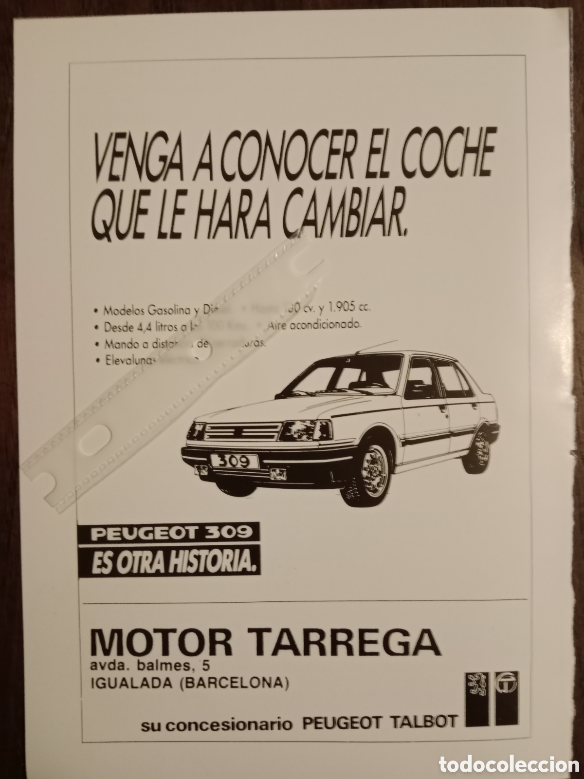 Otros Art&iacute;culos de Coleccionismo en Papel: Publicidad autom&oacute;vil Peugeot 309 de 1988