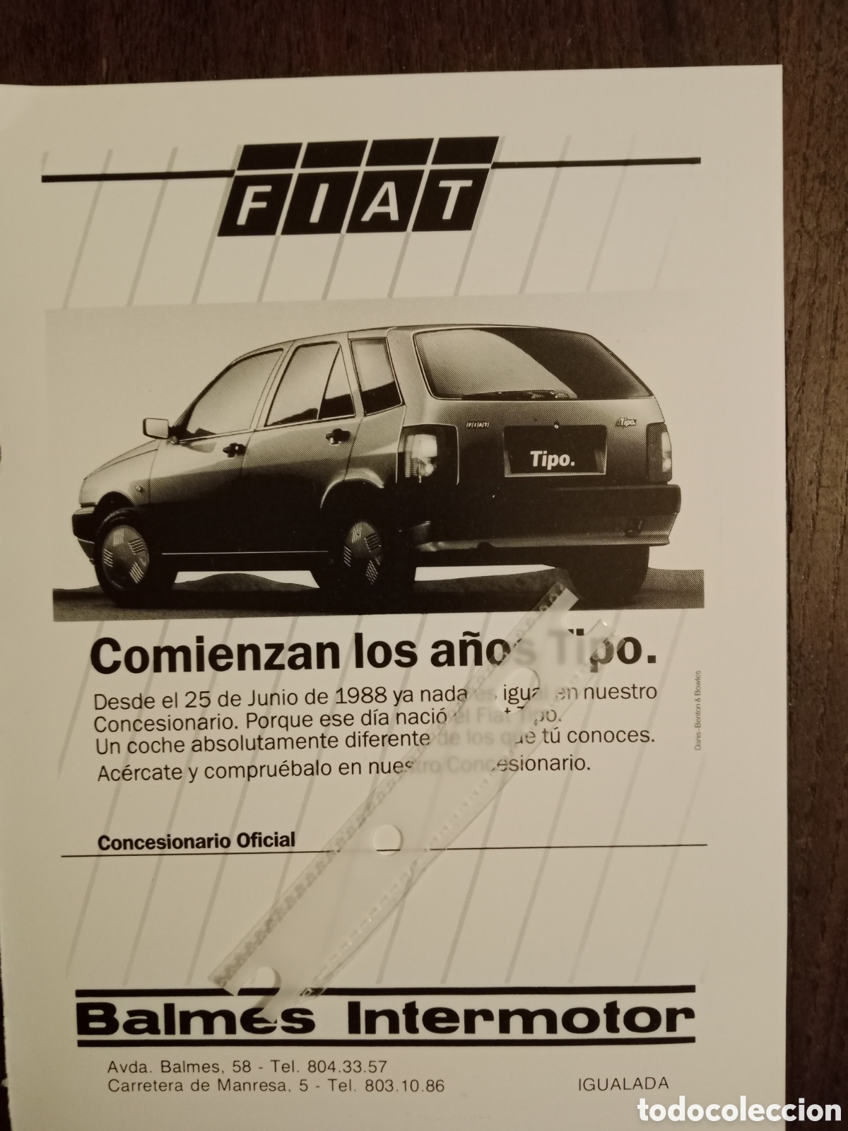 Otros Art&iacute;culos de Coleccionismo en Papel: Publicidad autom&oacute;vil Fiat tipo de 1988