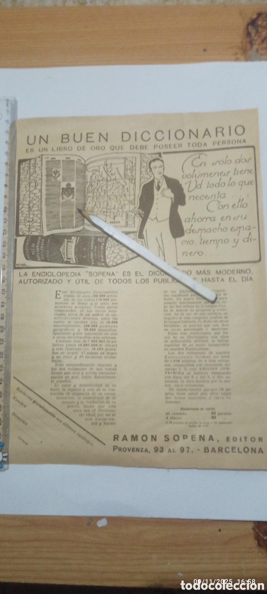 Otros Art&iacute;culos de Coleccionismo en Papel: RECORTE PUBLICIDAD ENCICLOPEDIA SOPENA DICCIONARIO A&Ntilde;O 1930 LECTURA