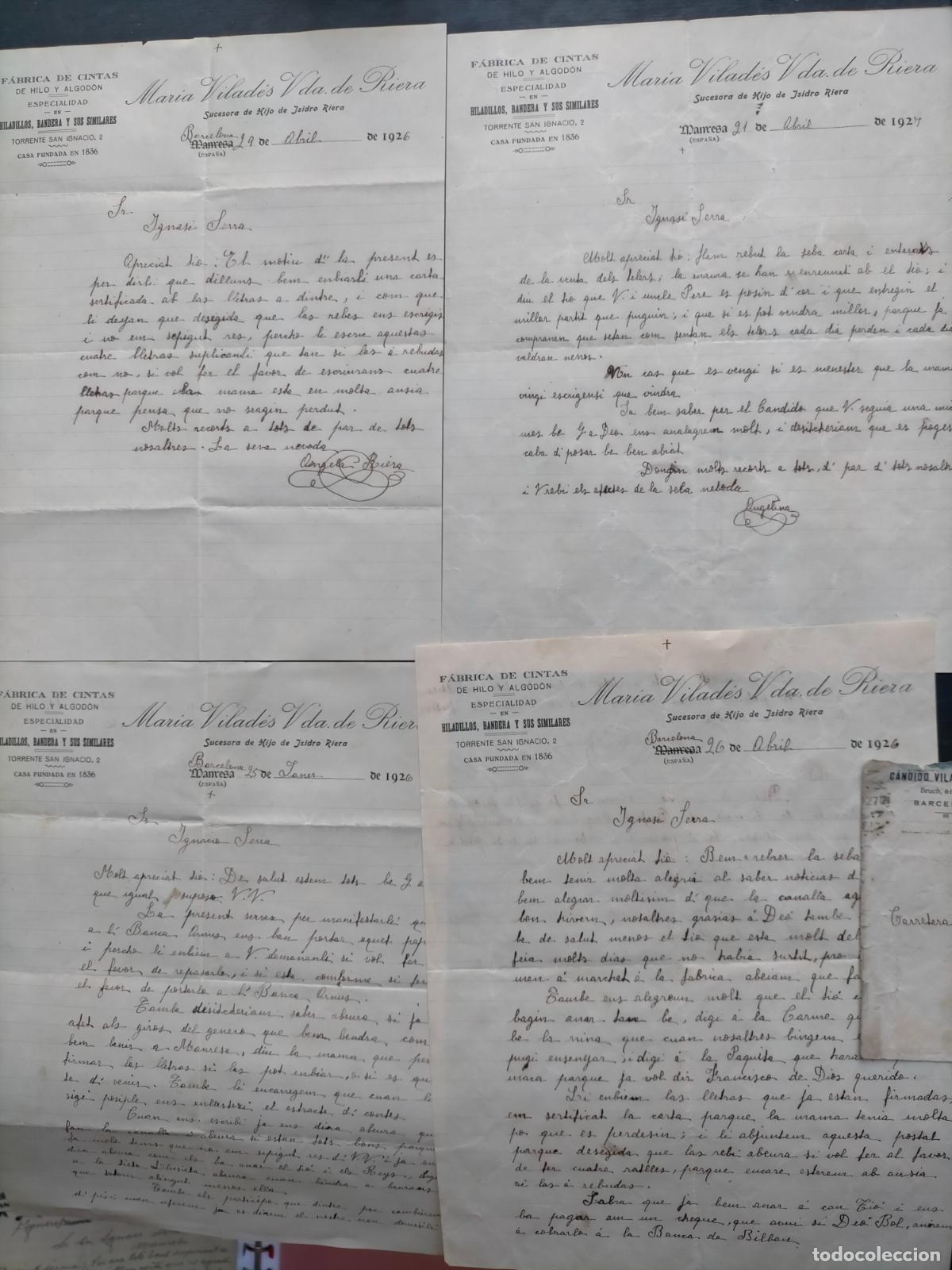 Paper Collecting Others: Ignasi Serra Manresa lote cartas familiares Maria Vilad&eacute;s Vda de Riera f&aacute;brica de cintas 1926 1927