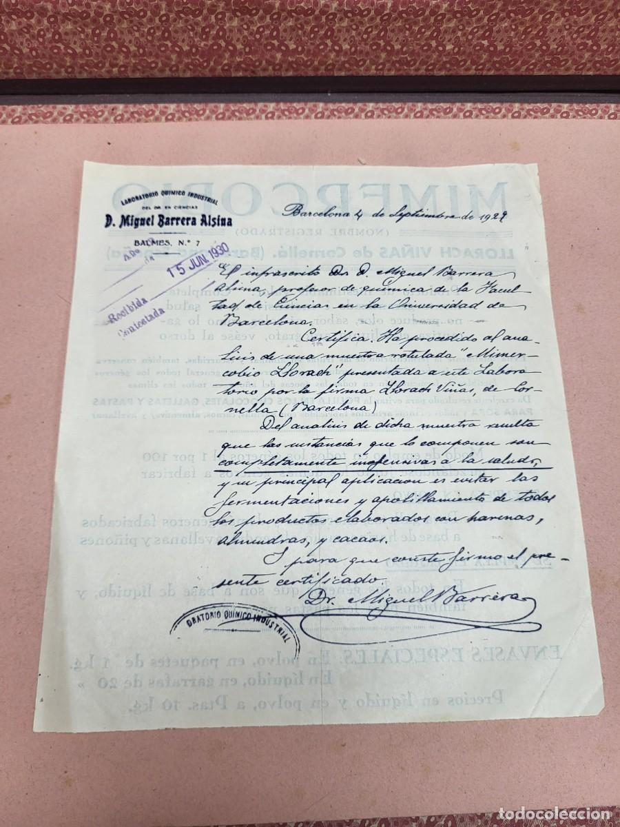 Outros artigos de papel: LABORATORIO QUIMICO BARRERA ALSINA BARCELONA 1929 MIMERCOBIO LLORACH VI&Ntilde;AS CORNELLA