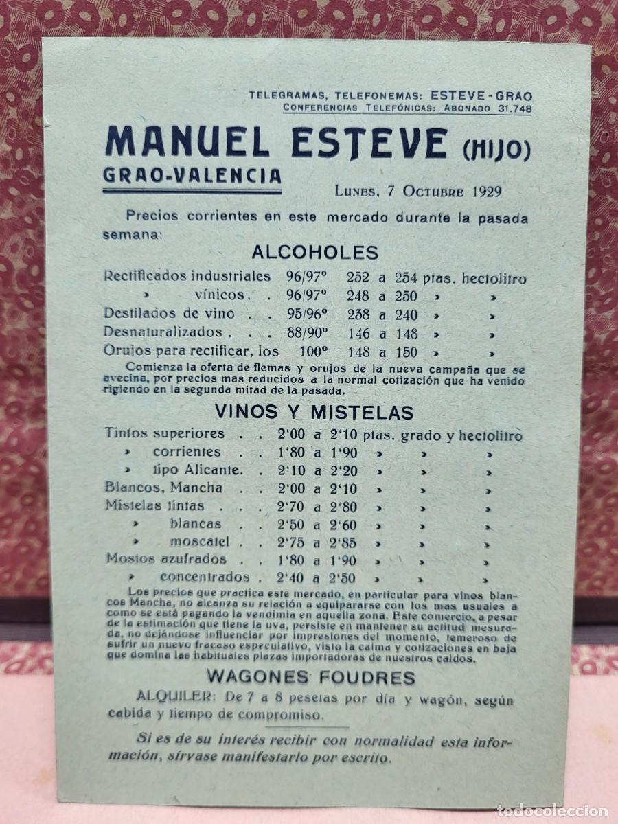 Otros Art&iacute;culos de Coleccionismo en Papel: ALCOHOLES VINOS MISTELAS MANUEL ESTEVE GRAO VALENCIA TELEGRAMAS 1929