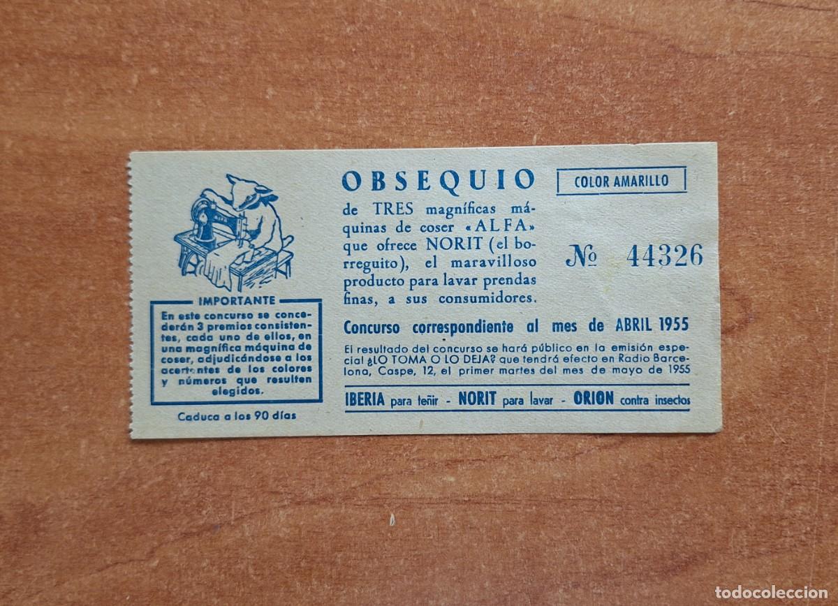 Otros art&iacute;culos de coleccionismo en papel: VALE OBSEQUIO DE NORIT -EL BORREGITO- SORTEO M&Aacute;QUINA DE COSER ALFA -1955