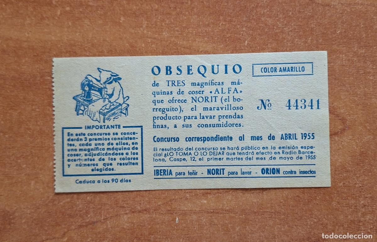 Otros art&iacute;culos de coleccionismo en papel: VALE OBSEQUIO DE NORIT -EL BORREGITO- SORTEO M&Aacute;QUINA DE COSER ALFA -1955
