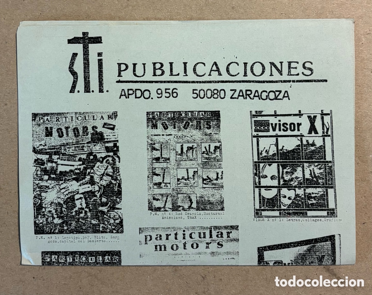 Otros Art&iacute;culos de Coleccionismo en Papel: S.T.I. PUBLICACIONES (ZARAGOZA A&Ntilde;OS 80). HOJA PUBLICITARIA; PARTICULAR MOTORS, VISOR X, GRAVEDAD O,
