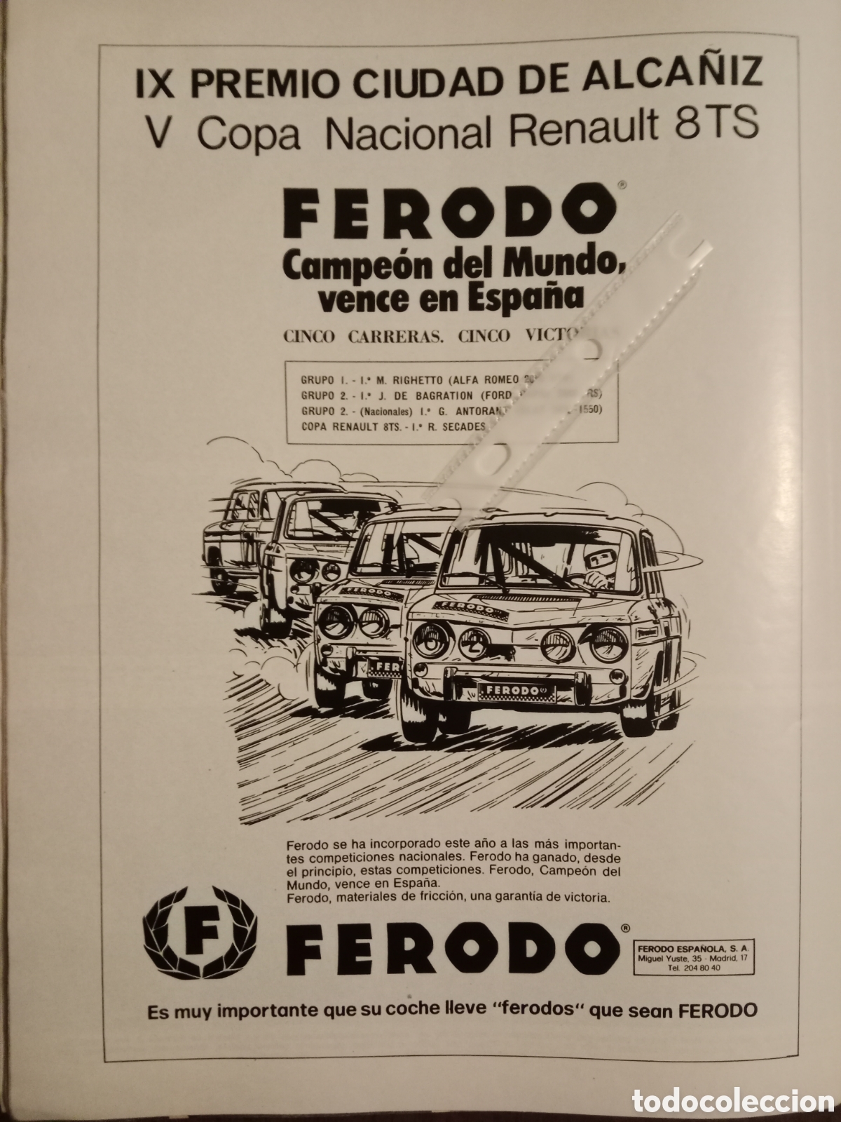 Otros Art&iacute;culos de Coleccionismo en Papel: Publicidad autom&oacute;vil Renault 8 ferodo Alca&ntilde;iz de 1973