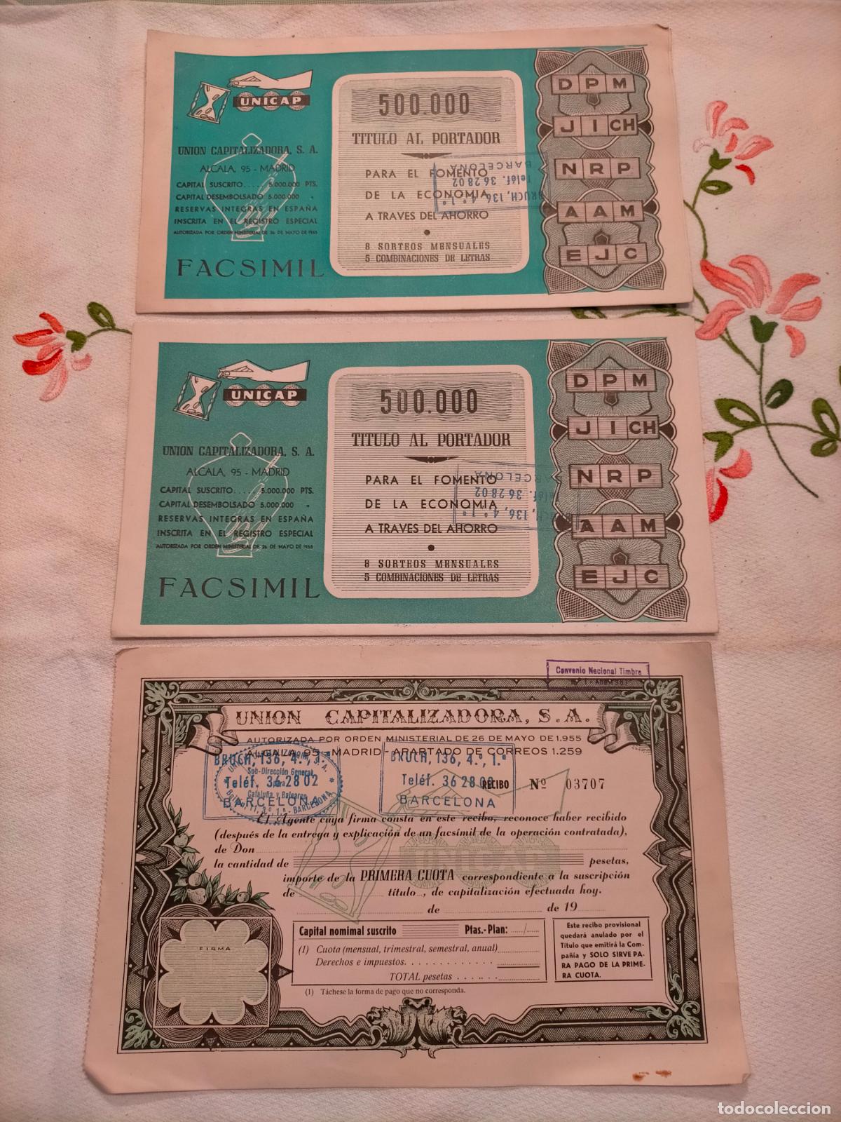 Sammelleidenschaft Andere Papierartikel: Facsimil lote unicap union capitalizadora titulo al portador