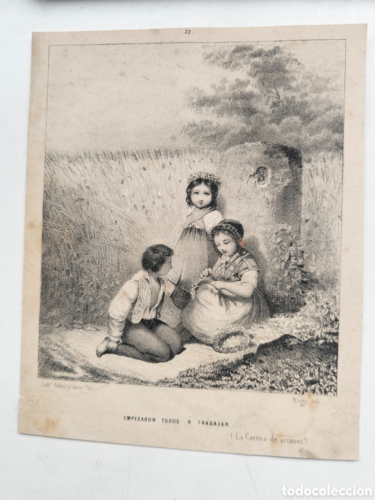 Paper Collecting Others: Grabado del s.XIX La corona de acianos Lith Aubert y C&ordf; Par&iacute;s Maggi