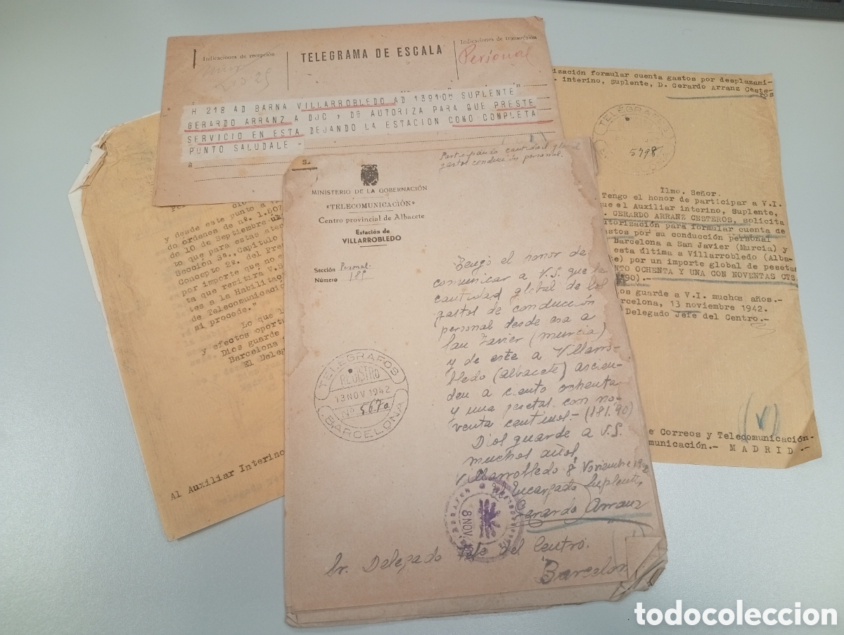 Otros Art&iacute;culos de Coleccionismo en Papel: Lote documentos correos y tel&eacute;grafos villarrobledo.albacete.post guerra civil.1942.cartero.repartido