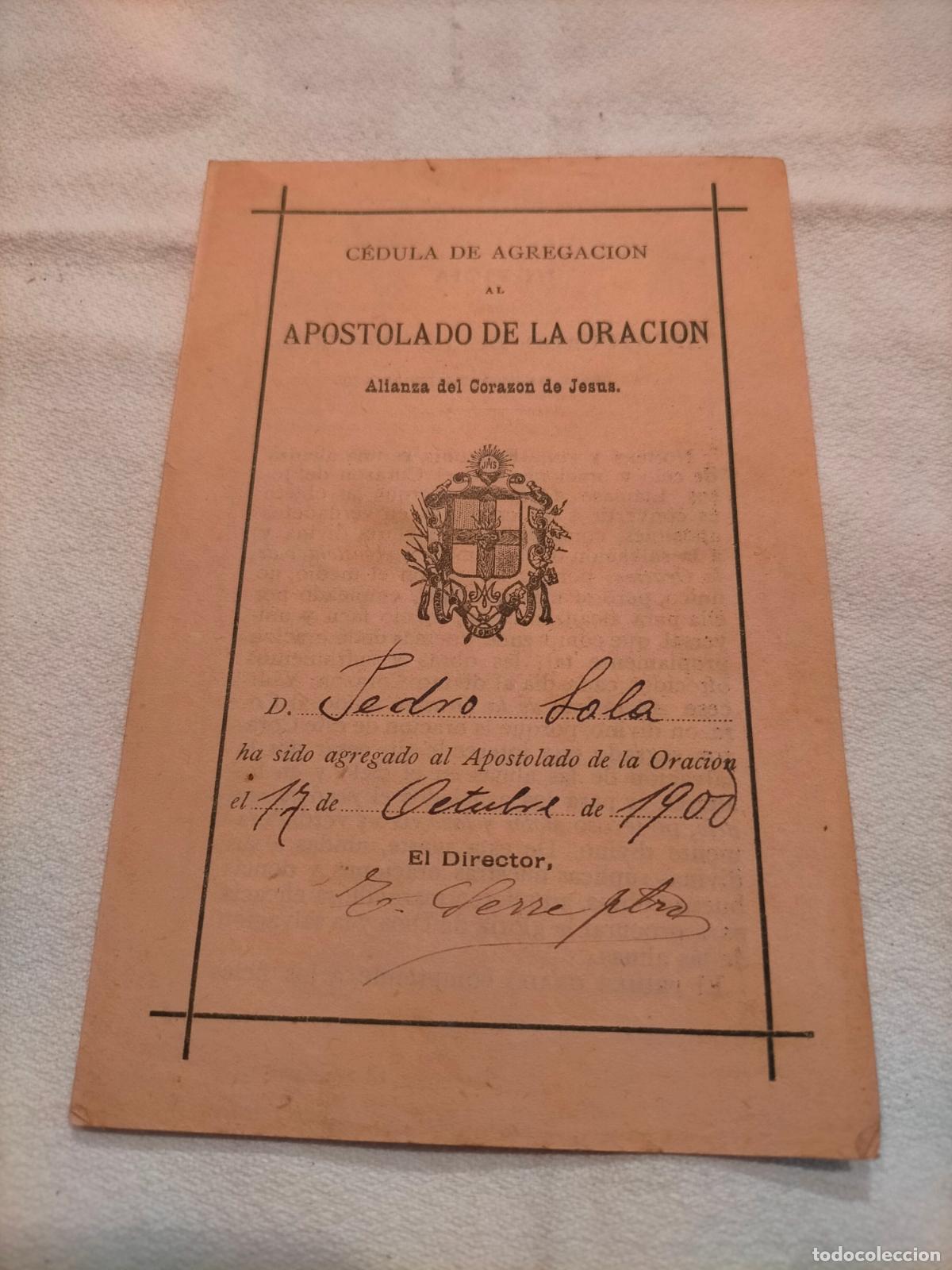 Sammelleidenschaft Andere Papierartikel: C&eacute;dula de agregaci&oacute;n al apostolado de la oracion alianza del corazon de Jes&uacute;s 1900