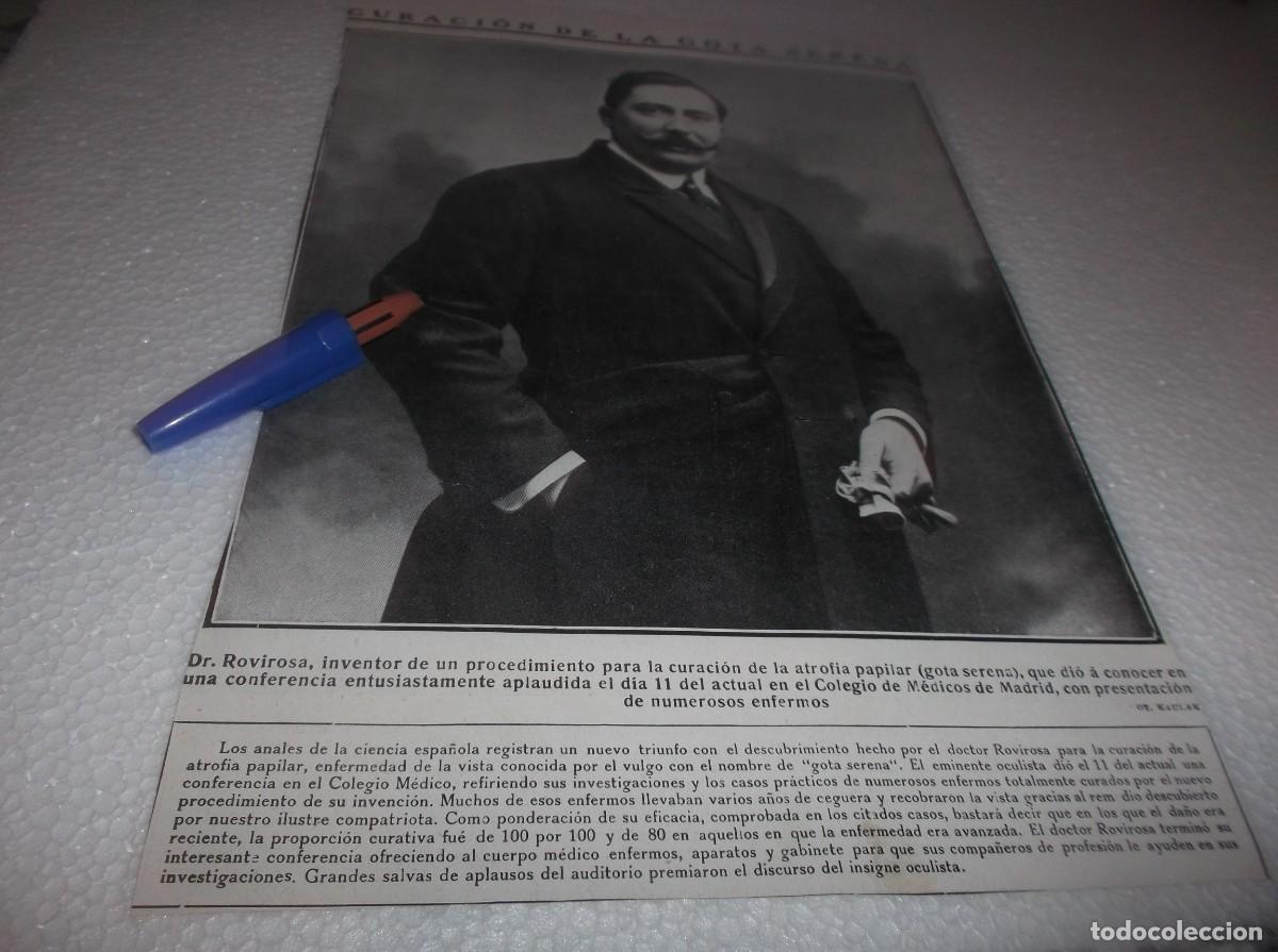 Otros Art&iacute;culos de Coleccionismo en Papel: RECORTE A&Ntilde;O 1911(MADRID)Dr.ROVIROSA INVENTOR CURACI&Oacute;N ATROFIA PAPILAR(GOTA SERENA)FOTO.KAULAK