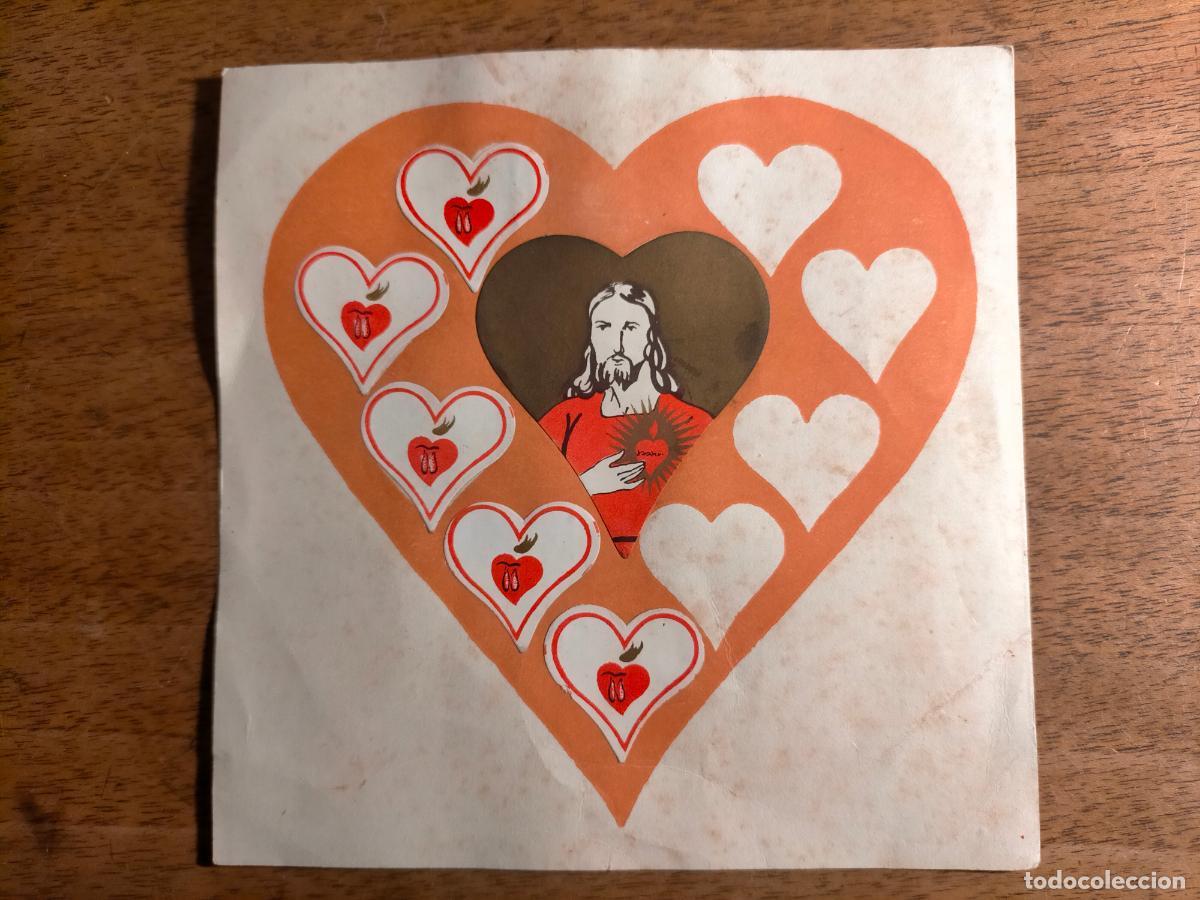 Otros Art&iacute;culos de Coleccionismo en Papel: Papel con dibujo del coraz&oacute;n de Jes&uacute;s y corazones peque&ntilde;os vintage