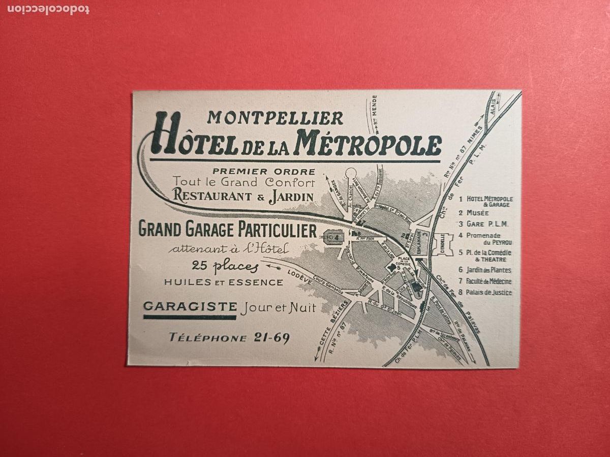 Otros Art&iacute;culos de Coleccionismo en Papel: TARJETA HOTEL DE LA M&Eacute;TROPOLE MONTPELLIER