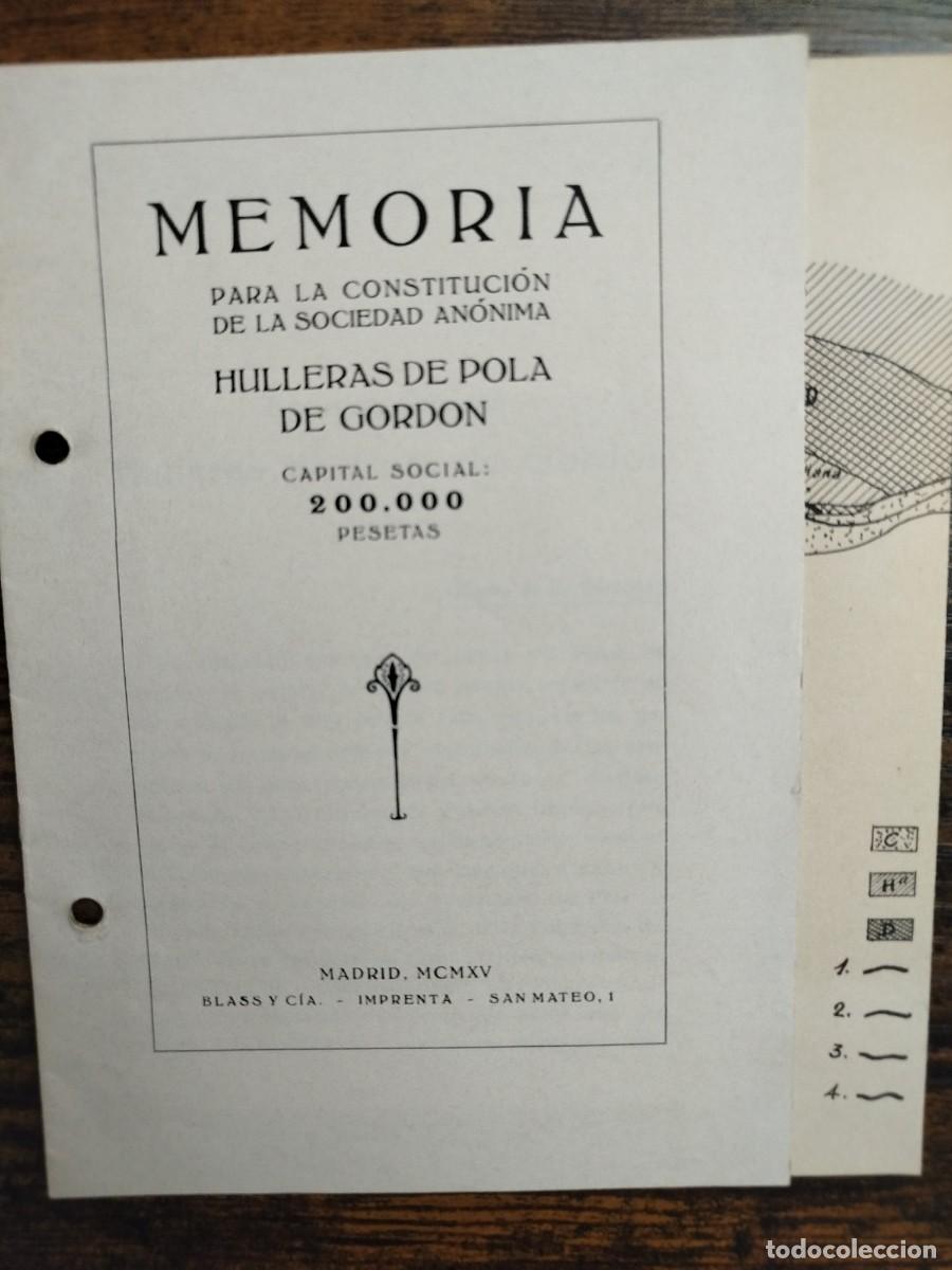 Otros art&iacute;culos de coleccionismo en papel: Memoria constituci&oacute;n Sociedad An&oacute;nima Hulleras de Pola de Gord&oacute;n 1915