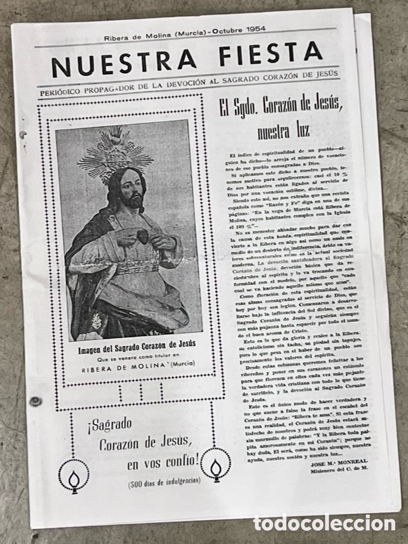 Otros Art&iacute;culos de Coleccionismo en Papel: Folleto. Peri&oacute;dico Propagador de la Devoci&oacute;n al Sagrado Coraz&oacute;n de Jes&uacute;s. 1954. Copia.
