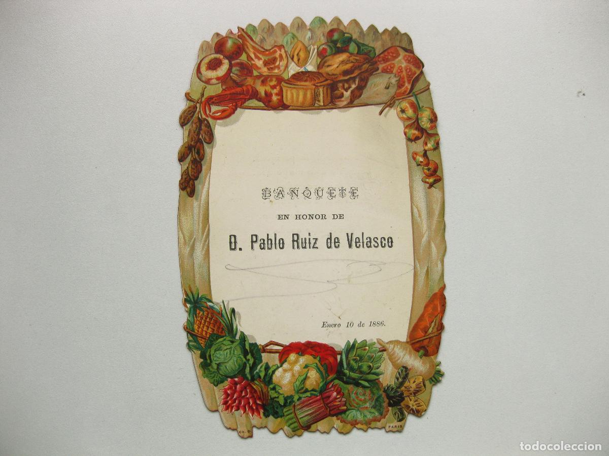 Otros Art&iacute;culos de Coleccionismo en Papel: MEN&Uacute; DEL BANQUETE EN HONOR DEL SENADOR PABLO RUIZ DE VELASCO. 1886