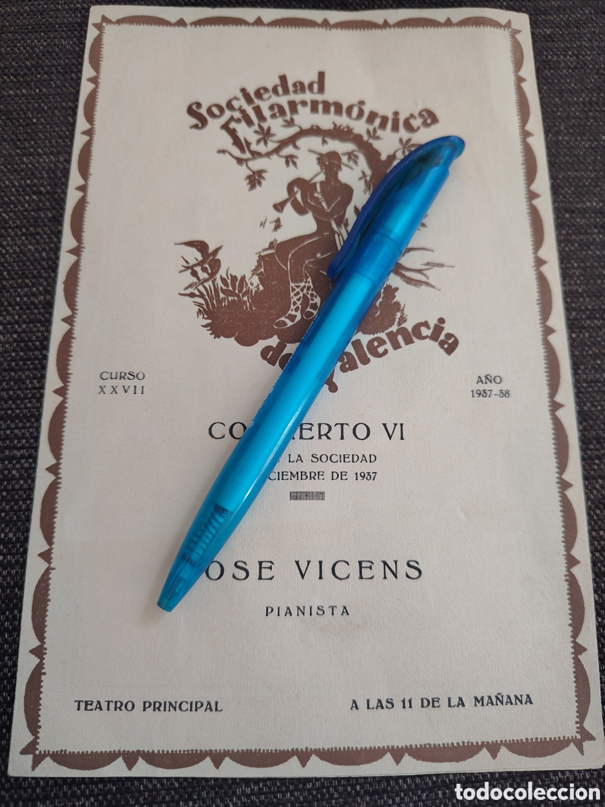 Otros art&iacute;culos de coleccionismo en papel: Programa Filarm&oacute;nica de Valencia. Jose Vicens. 1937 - Foto 1