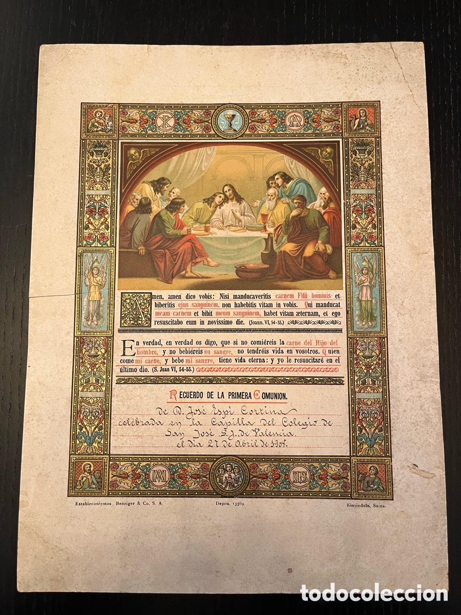 Otros art&iacute;culos de coleccionismo en papel: Recuerdo primera comuni&oacute;n 1908. - Foto 1