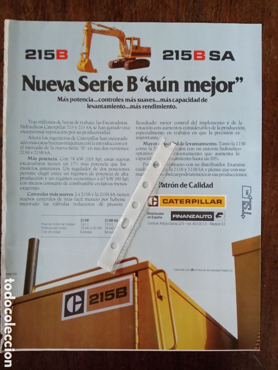 Collectionnisme Papier divers: Publicidad maquinaria excavadoras Caterpillar