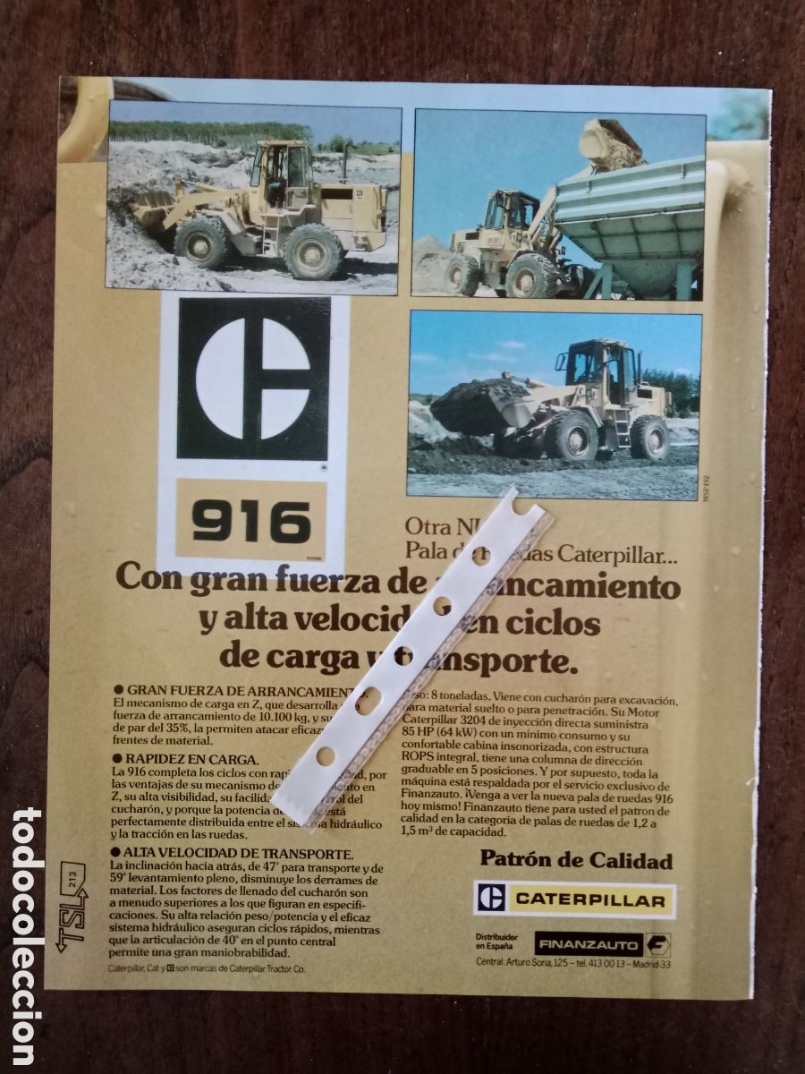 Collectionnisme Papier divers: Publicidad maquinaria palas Caterpillar