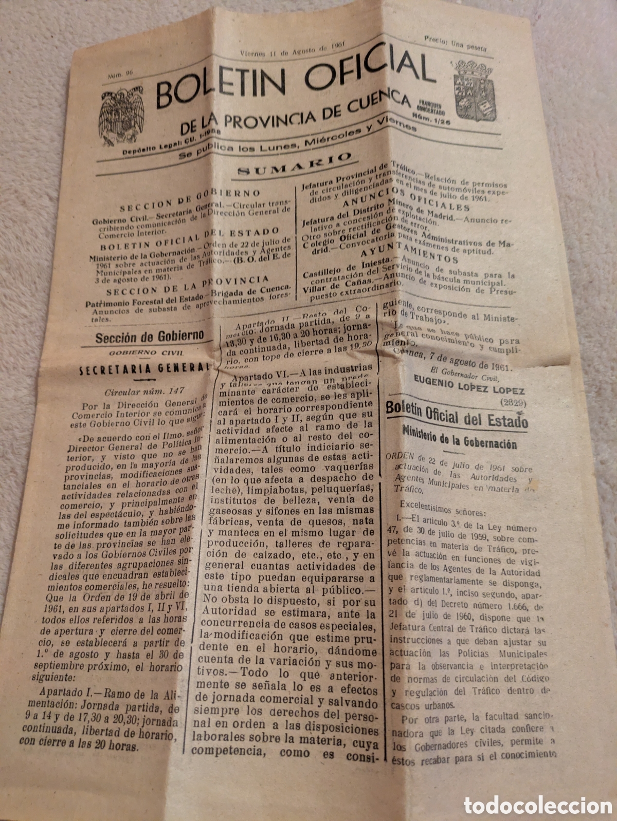 Otros Art&iacute;culos de Coleccionismo en Papel: &rdquo;curioso&rdquo; bolet&iacute;n oficial de la provincia de Cuenca agosto 1961