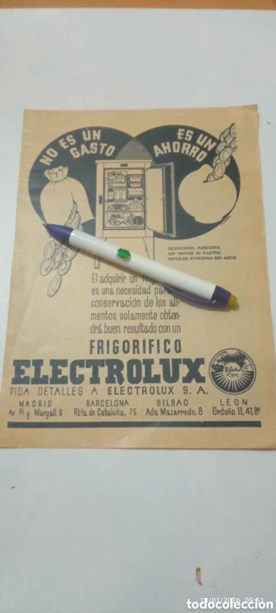 Sammelleidenschaft Andere Papierartikel: Recorte 1934 - Publicidad Antigua Frigor&iacute;fico ELECTROLUX - &rdquo;No es un gasto, es un ahorro&rdquo;