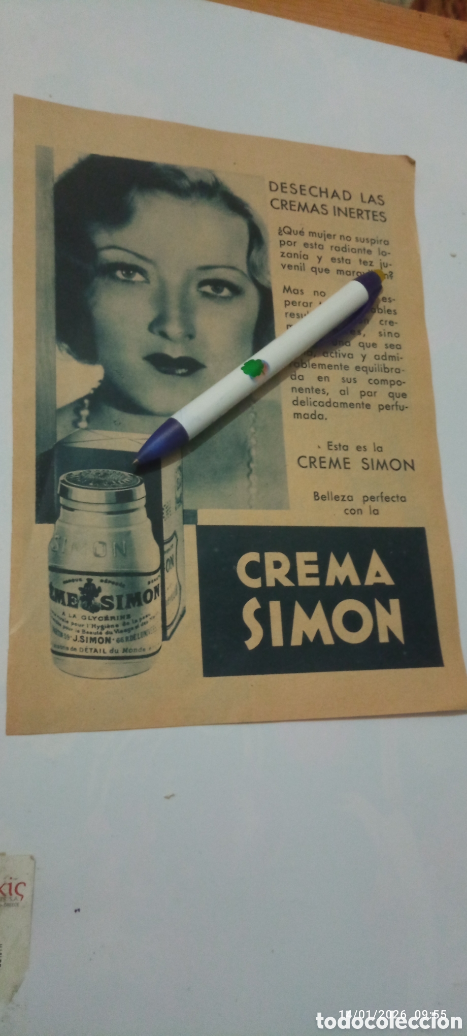 Otros Art&iacute;culos de Coleccionismo en Papel: Recorte 1934 - Publicidad Antigua CREME SIMON - Belleza y Cosm&eacute;tica Cl&aacute;sica - Estilo Art D&eacute;co