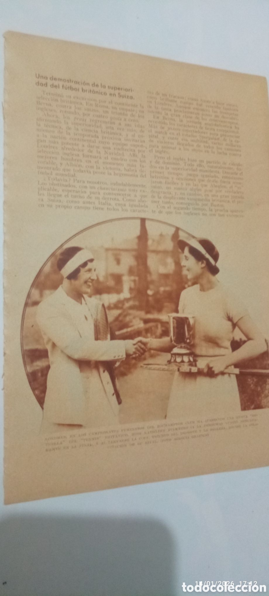 Outros artigos de papel: RECORTE 1933 - TENIS FEMENINO LONDRES - MISS KATHLEEN MCKANE - TROFEO WIMBLEDON