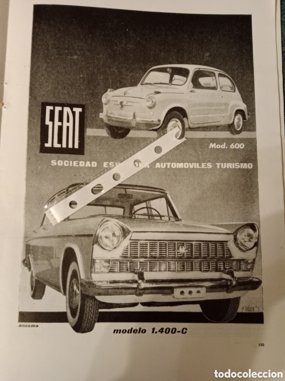 Otros Art&iacute;culos de Coleccionismo en Papel: Publicidad autom&oacute;vil Seat 600 1400 C de 1961