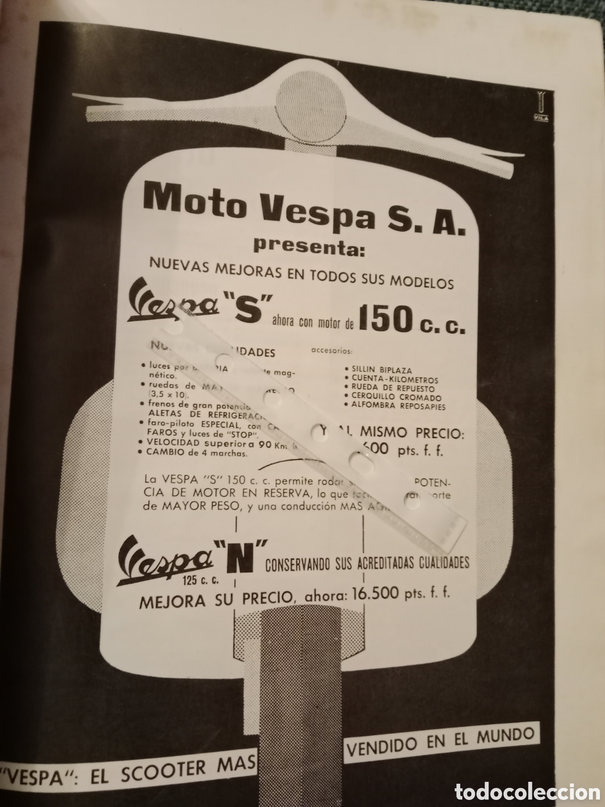 Otros Art&iacute;culos de Coleccionismo en Papel: Publicidad moto vespa de 1961
