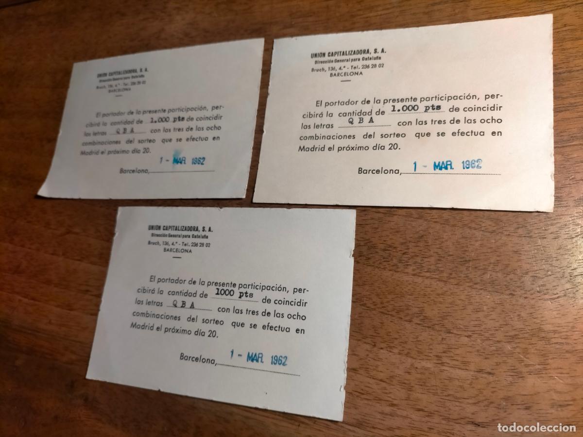 Outros artigos de papel: Uni&oacute;n capitalizadora SA a&ntilde;os 60 sorteo 1962 1000 pts letras Q B A