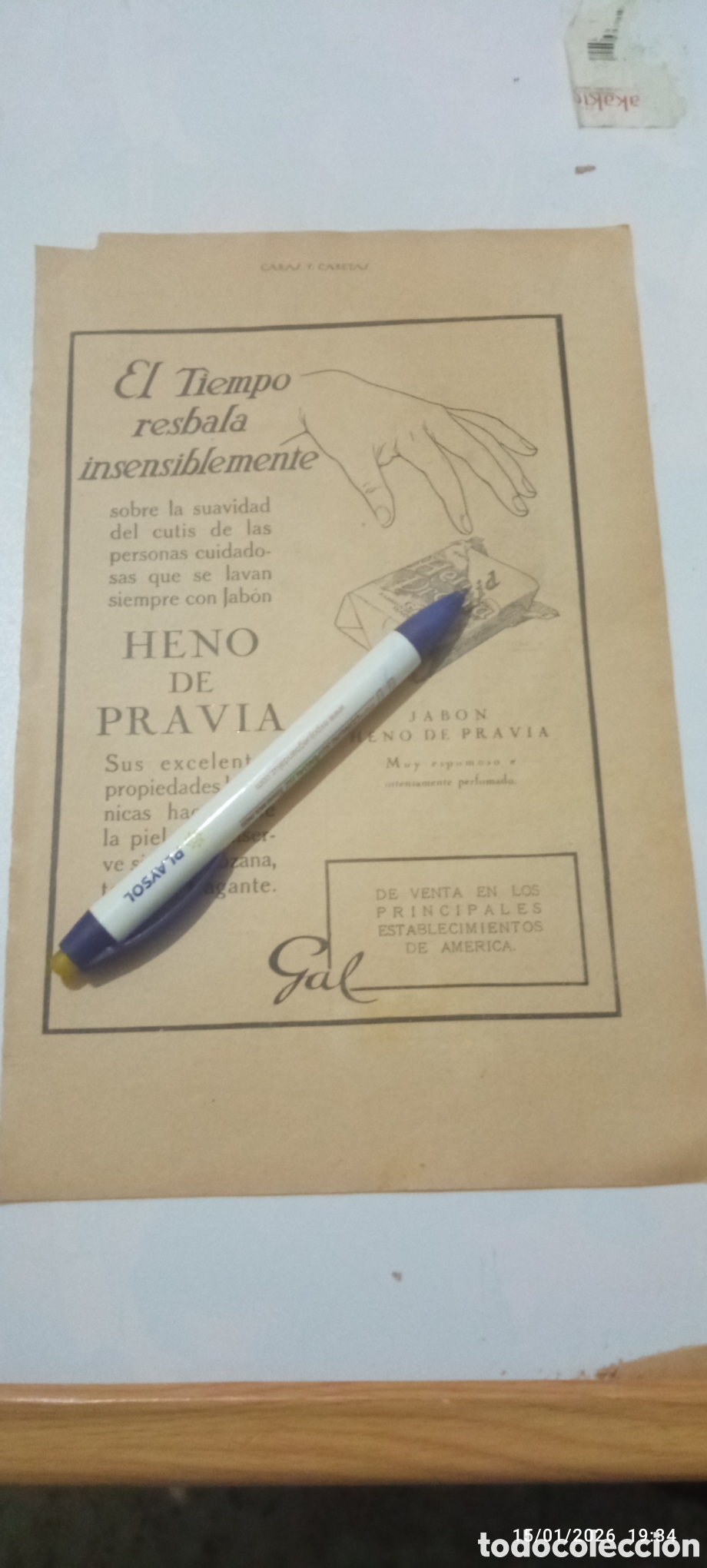 Collectionnisme Papier divers: RECORTE 1927 PUBLICIDAD JAB&Oacute;N HENO DE PRAVIA PERFUMER&Iacute;A GAL