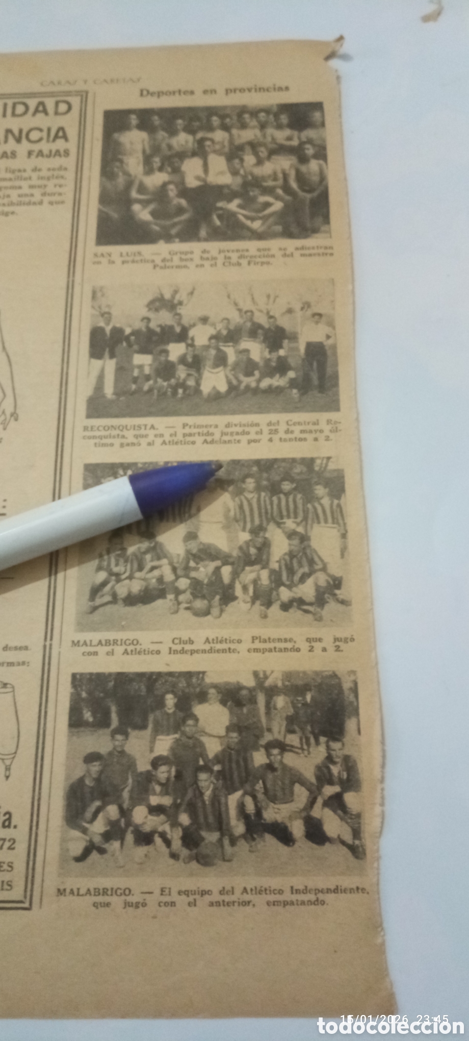 Collectionnisme Papier divers: RECORTE A&Ntilde;O 1927 - DEPORTES EN PROVINCIAS - SAN LUIS - RECONQUISTA - MALABRIGO