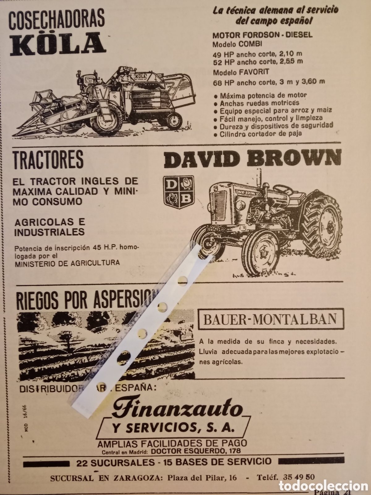 Outros artigos de papel: Publicidad cosechadora kola tractores David Brown Finanzauto de 1966