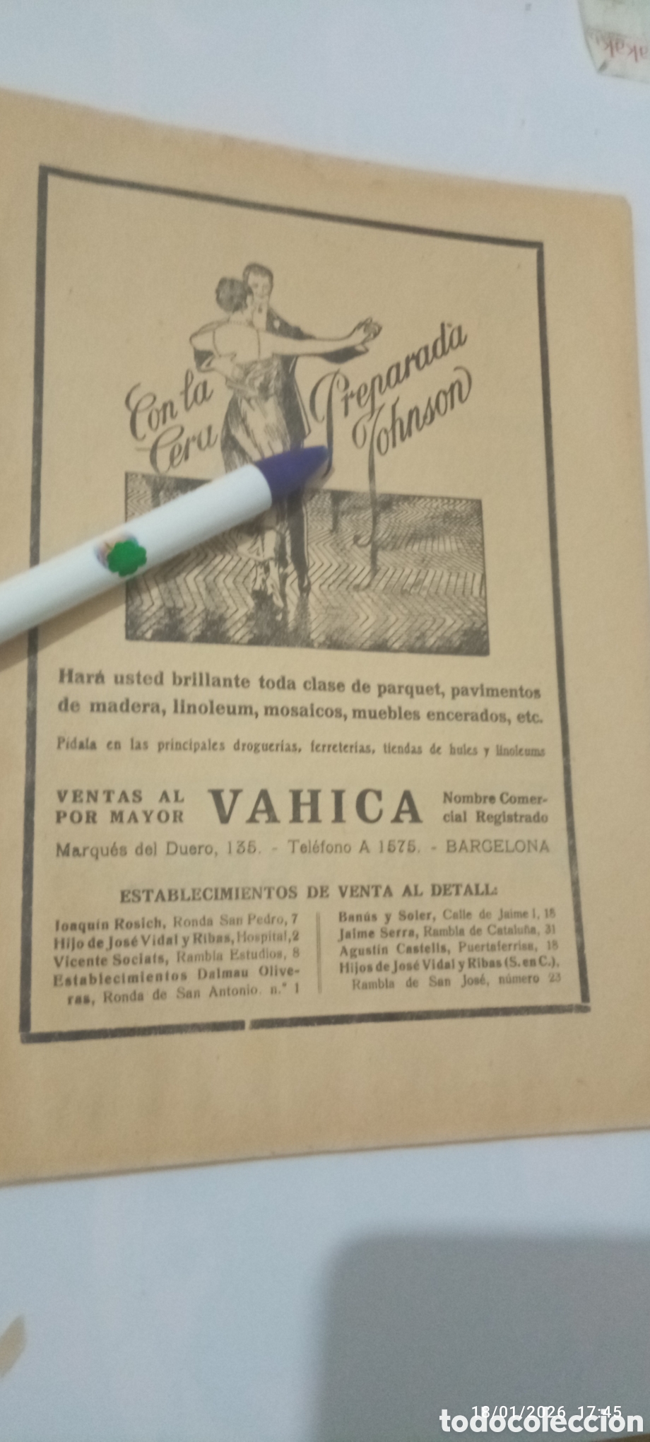 Outros artigos de papel: RECORTE A&Ntilde;OS 20 PUBLICIDAD ANTIGUA CERA PREPARADA JOHNSON PISOS VAHICA BARCELONA